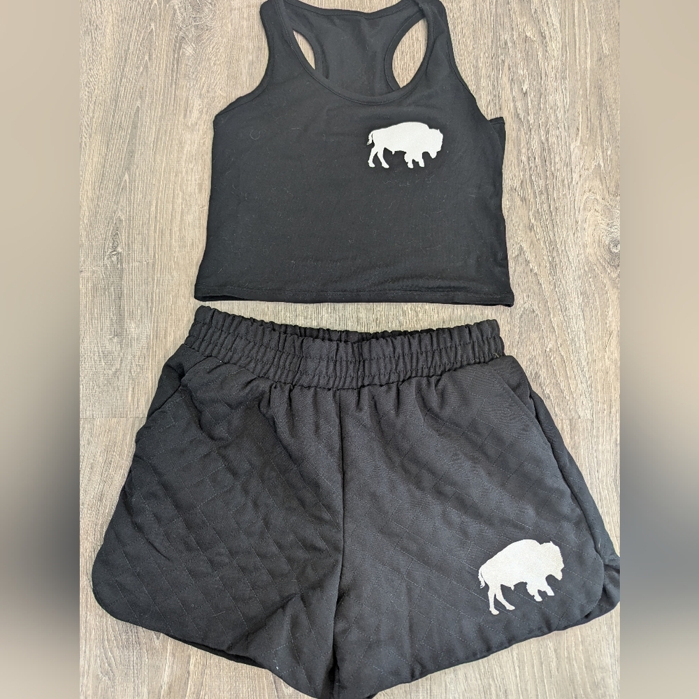 Buffalo Bills Inspired Black Cropped Tank and Short Set
